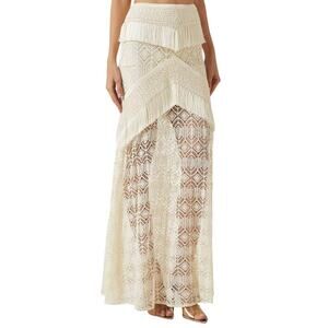 PatBO Women's Off White Samba Fringe Long Maxi Skirt Size 0/34